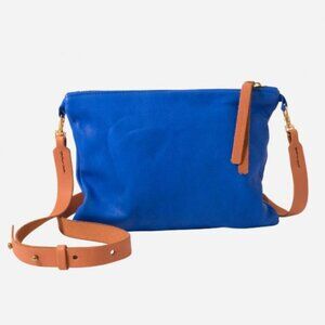Noonday Collection Cobalt Crossbody Bag Purse Genuine Leather Blue Beige